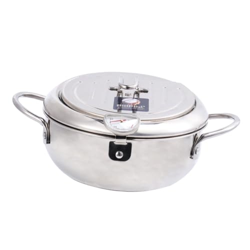 PEPLAYTAL Mini Haushalts Frittierpfanne mit Ölfilter und Thermometer Temperaturkontrollierbarer Frittierpot Kompatibel mit Induktionsherd und Gasherd Langlebiges Kochgeschirr aus von PEPLAYTAL