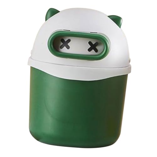 PEPLAYTAL Mini Tischabfalleimer mit Deckel Kunststoff Kleiner Desktop Mülleimer für Büro Bad Küche Platzsparend Geruchshemmend Niedlich Panda Design Grün von PEPLAYTAL