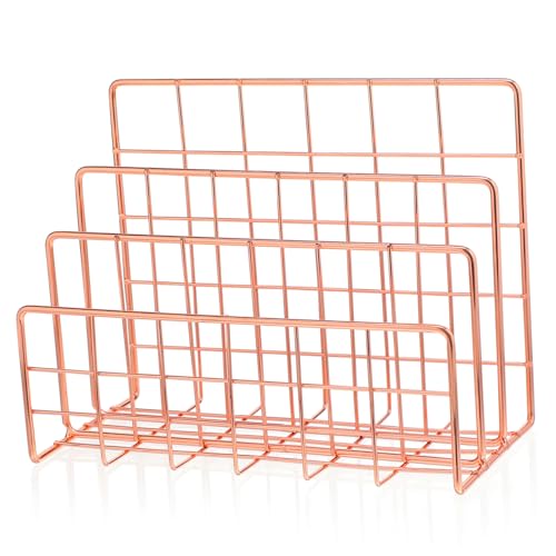 PEPLAYTAL Moderner Briefständer aus Hochwertigem Eisen Fächer Schreibtisch Organizer für Post und Zeitschriften Kompakte Ablage für Büro und Zuhause in Elegantem Roségold Platzsparend und von PEPLAYTAL