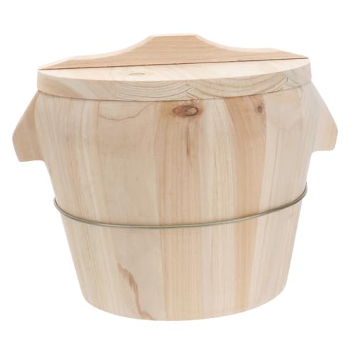 PEPLAYTAL Natürlicher Holz Reiskübel Dampfgarer mit Flachem Deckel Praktischer Dampfbehälter für Duftenden Reis Handgefertigt Leicht zu Reinigen Sicher und Geruchlos für Küche von PEPLAYTAL