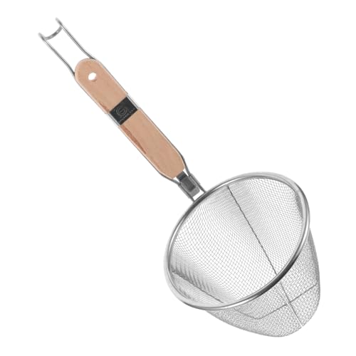 PEPLAYTAL Nudelsieb mit Holzgriff Feines Netz Pasta Abtropfsieb Tiefer Korb für Sicheren Halt Hitzebeständig und Leicht Küchensieb für Haushalt und Pasta Zubereitung von PEPLAYTAL