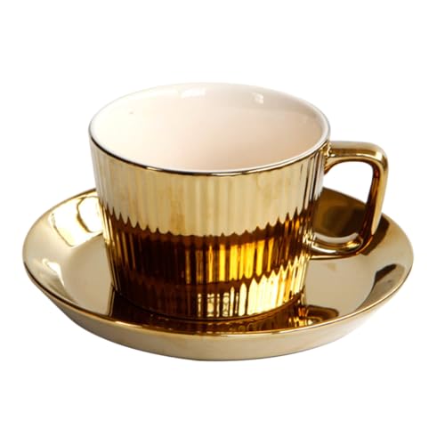 PEPLAYTAL Porzellan Kaffeetasse mit Untertasse aus Keramik Eleganter Weißer Becher mit Goldener Eloxierung Robustes Geschirr für Zuhause Hotel und Büro Stilvolles Tee und Kaffeegeschirr PEPLAYTAL Porzellan Kaffeetasse mit Untertasse aus Keramik Eleganter Weißer Becher mit Goldener Eloxierung Robustes Geschirr für Zuhause Hotel und Büro Stilvolles Tee und Kaffeegeschirr von PEPLAYTAL
