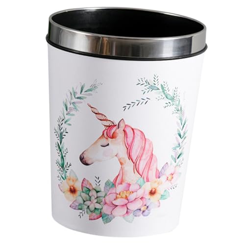 PEPLAYTAL Runder Einhorn Abfallkorb mit Pressring Cartoon Mülleimer für Kinderzimmer und Bad Stabiler Haushalts Papierkorb Rutschfester Boden Vielseitig Einsetzbar für Zuhause und Büro von PEPLAYTAL