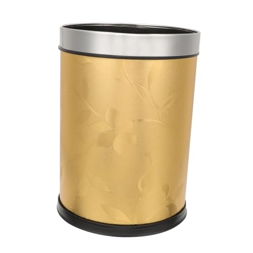 PEPLAYTAL Runder Goldener Mülleimer aus Kunstleder mit Rostfreiem Stahlring Geräuschdämpfend und Leicht zu Reinigen Kompakt Vielseitig für Bad Büro und Wohnzimmer Geeignet von PEPLAYTAL