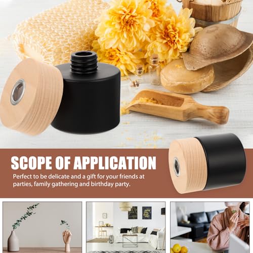 PEPLAYTAL Schwarze Aromatherapie Flasche mit Holzdeckel Zylindrische Nachfüllbare Duft aufbewahrungsflasche aus Dickem Glas Wiederverwendbar und Dekorativ für Wohn Schlafzimmer von PEPLAYTAL