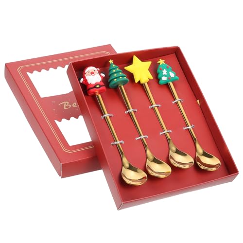 PEPLAYTAL Teiliges Weihnachtslöffel aus Rostfreiem Edelstahl mit Cartoon Design Langem Griff für Dessert Kuchen Kaffee Eis und Früchte Dekorativ und Rostfrei für Festliche Tafelgestaltung von PEPLAYTAL