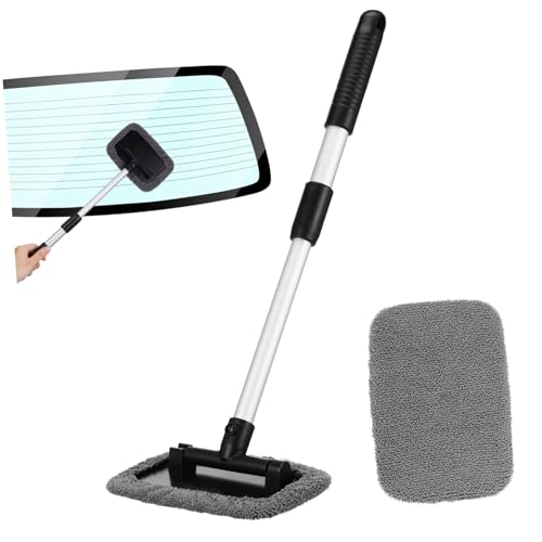 PEPLAYTAL Teleskopischer Auto Scheibenreiniger mit Drehbarem Kopf Ausziehbarem Aluminiumgriff und Ergonomischem Griff Vielseitig Einsetzbar für Fenster Glasflächen und Schiebetüren von PEPLAYTAL