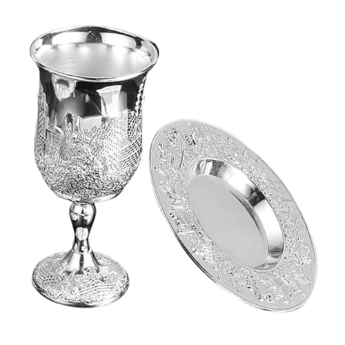 PEPLAYTAL Versilbertes Shabbat Weinglas mit Untertasse Langlebiger Metallkelch Design für Jüdische Zeremonien Pessach und Festliche Anlässe Traditionelles Kiddusch Weinbecher von PEPLAYTAL