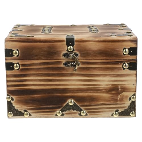 PEPLAYTAL Vintage Holztruhe mit Deckel Piraten Schatzkiste aus Stabilem Holz Dekorative Aufbewahrungsbox für Schmuck Ringe und Kleine Kostbarkeiten Rustikales Design für Tischdekoration von PEPLAYTAL
