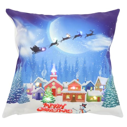 PEPLAYTAL Weihnachtlicher Kissenbezug mit LED Motiv Rentier und Weihnachtsmann Dekorative Kissenhülle für Sofa Auto Büro Einseitig Bedruckt Langlebiges Leinenmaterial Leicht und Vielseitig von PEPLAYTAL