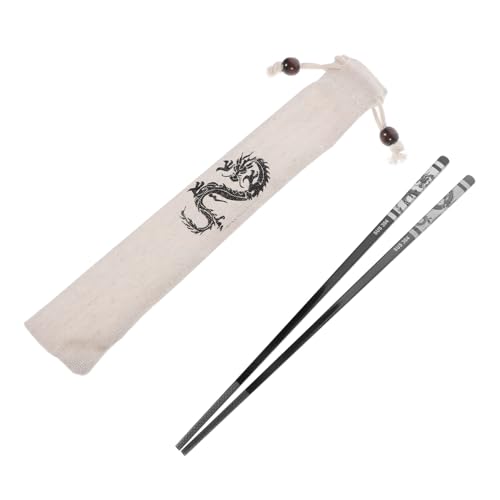 PEPLAYTAL Wiederverwendbare Edelstahl Essstäbchen mit Rutschfestem Dragon Muster Leichte Metallstäbchen für Küche Camping Party Stilvolles Geschenkset im Dragon Jahr Spülmaschinenfest von PEPLAYTAL