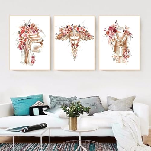 Dreiteiliges Set mit dekorativen Postern,Abstraktes Leinwandbild mit Rosen Vogelmuster，Leinwand Material, dekoratives Kunst Bild für Wohn- und Schlafzimmer，Ohne Rahmen (80X120CM) von PEPNGKM