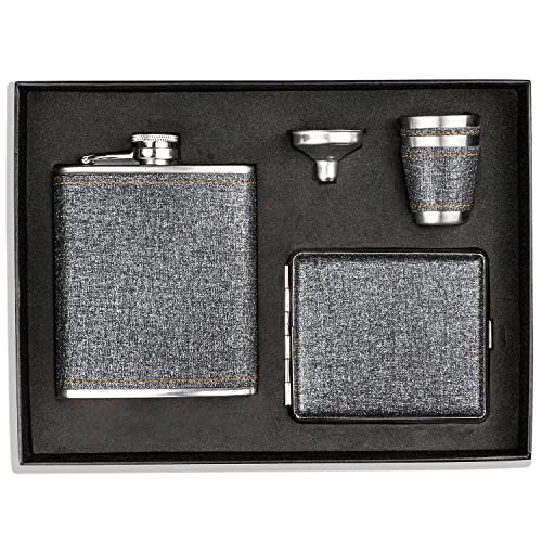 Flachmann Set 260ML Edelstahl Whisky Topf Mini Schnapsflasche Upscale Tragbar Alkoho Geschenke (Grau) von PEPOYO AI