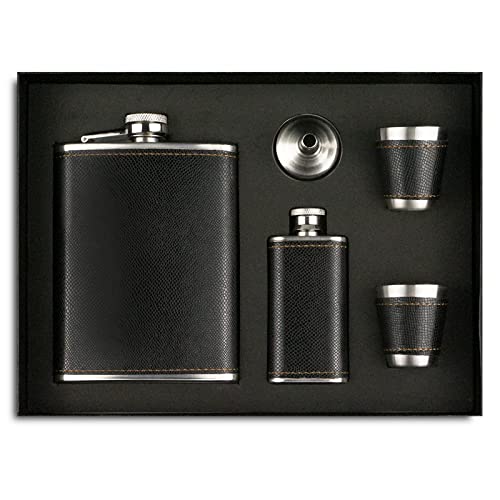Flachmann Set 260ML Edelstahl Whisky Topf Mini Schnapsflasche Upscale Tragbar Alkoho Geschenke (schwarz) von PEPOYO AI