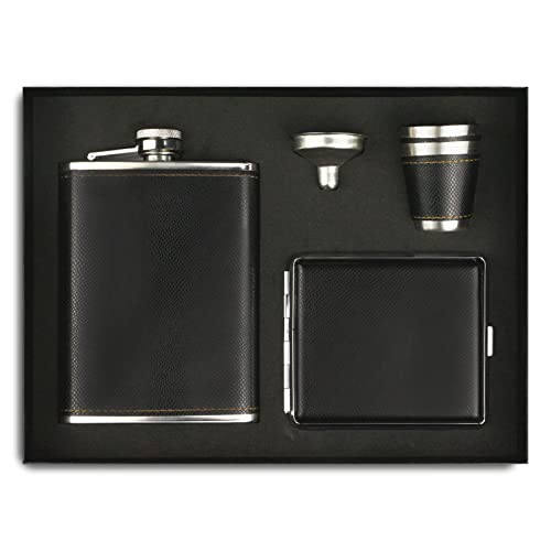 Flachmann Set 260ML Edelstahl Whisky Topf Mini Schnapsflasche Upscale Tragbar Alkoho Geschenke (schwarze box) von PEPOYO AI