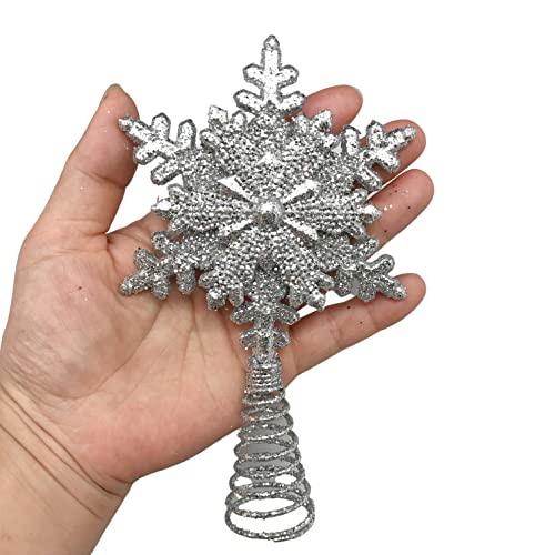 PEPPERLONELY Miniatur-Schneeflocken-Mini-Baumspitze, silberfarben, glitzernd, 9,5 cm, Silber von PEPPERLONELY