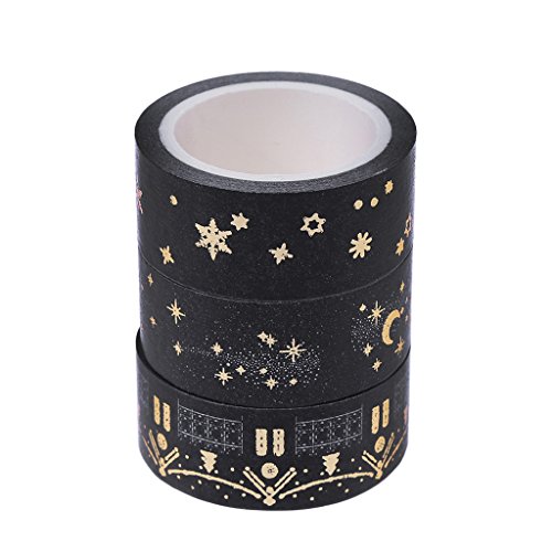 Black Moon Stars Papier-Klebeband, dekoratives Klebeband, 1,5 cm x 5 m, Verpackungsband für den Versand von PEPWE