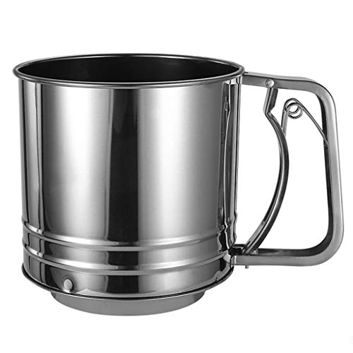 Mehlsieb aus Edelstahl mit Handpresse, Becherform, Backgeschirr, Backzubehör, Küchenwerkzeug, sicheres Sieb zum Backen, Sieb für Kuchen, Mehlsieb zum Backen von Mehlsieb von PEPWE
