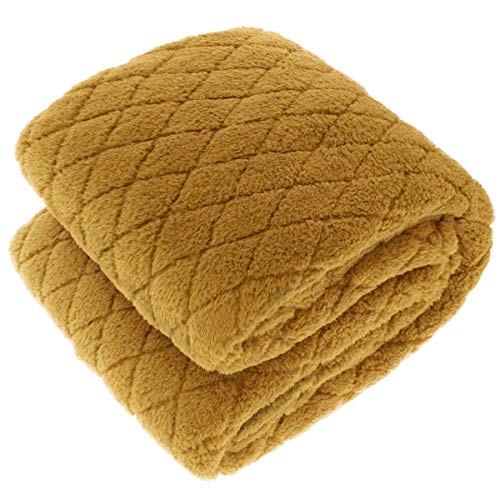 PERAGASHOP Unique Living Decke Plaid Ezra 150 x 200 cm Gelb Fleece Warm Winter Geschenk von Unique Living