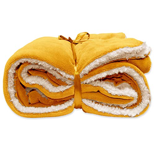 PERAGASHOP Unique Living Decke Plaid Lars 150 x 200 cm Gelb Fleece Warm Winter Geschenk von Unique Living