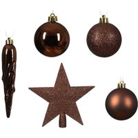 Peragashop - Decoris Weihnachtskugeln mit Christbaumspitze Stern, 33er Set, bruchsicher, espressobraun Hängedekoration von PERAGASHOP