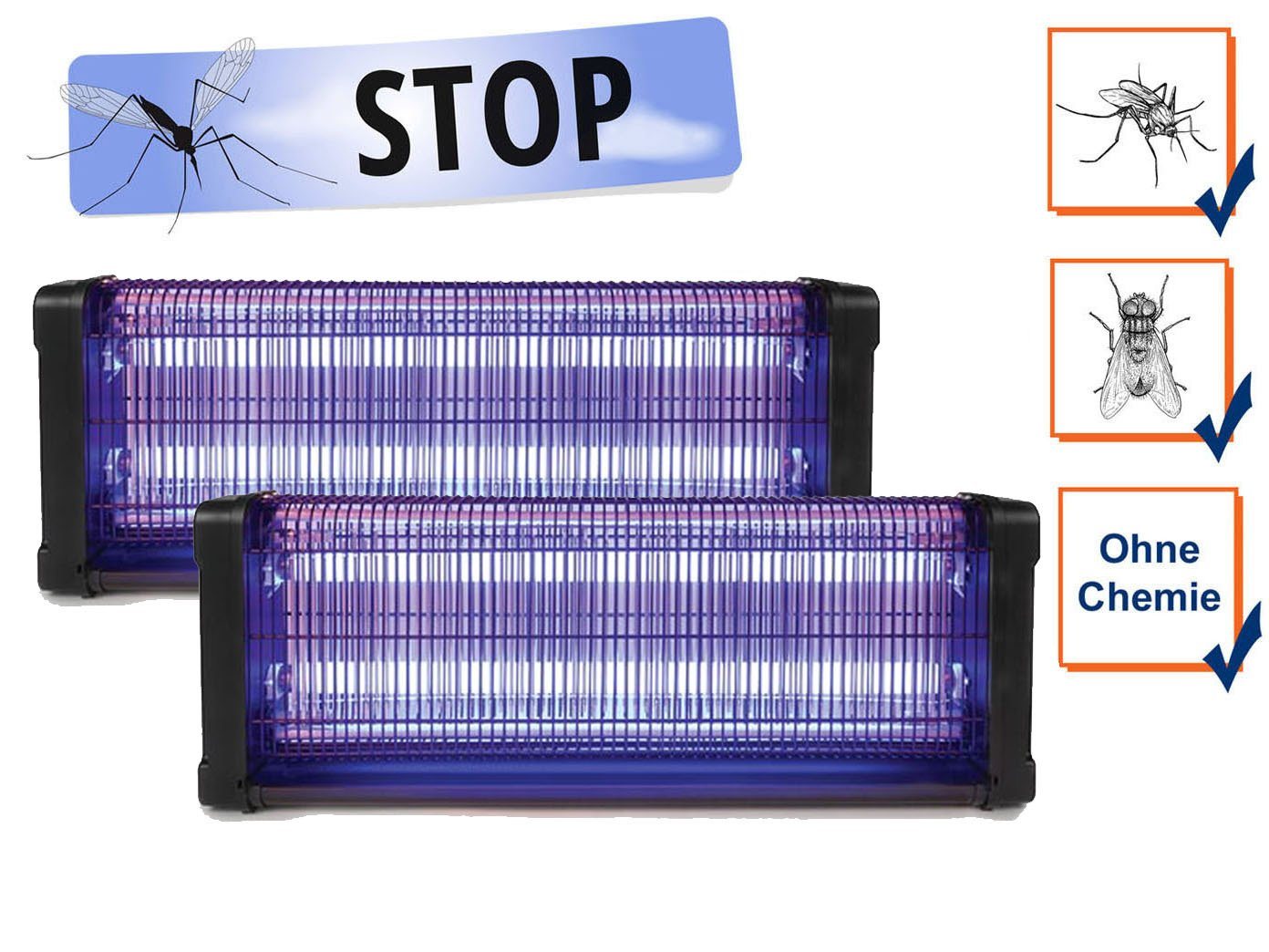 Insektenschutzplissee, PEREL, Hängend oder als Standgerät, UV Insektenlampe Stechmücken-Falle Mückenlampe Fliegenfalle 30-150m² von PEREL