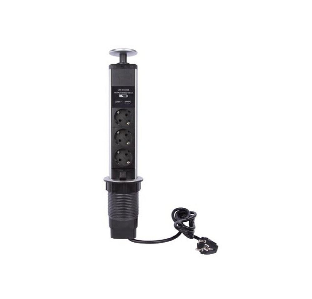 PEREL 3-fach-steckdosenturm versenkbar 2 x usb schuko Mehrfachsteckdose PEREL 3-fach-steckdosenturm versenkbar 2 x usb schuko Mehrfachsteckdose von PEREL