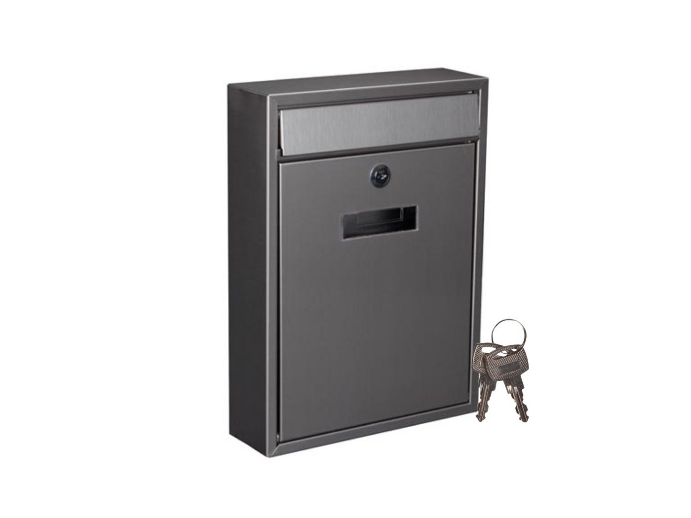 PEREL Briefkasten, aus Edelstahl Post-Kasten Brief-Box mit Namensschild & 2 Schlüsseln von PEREL