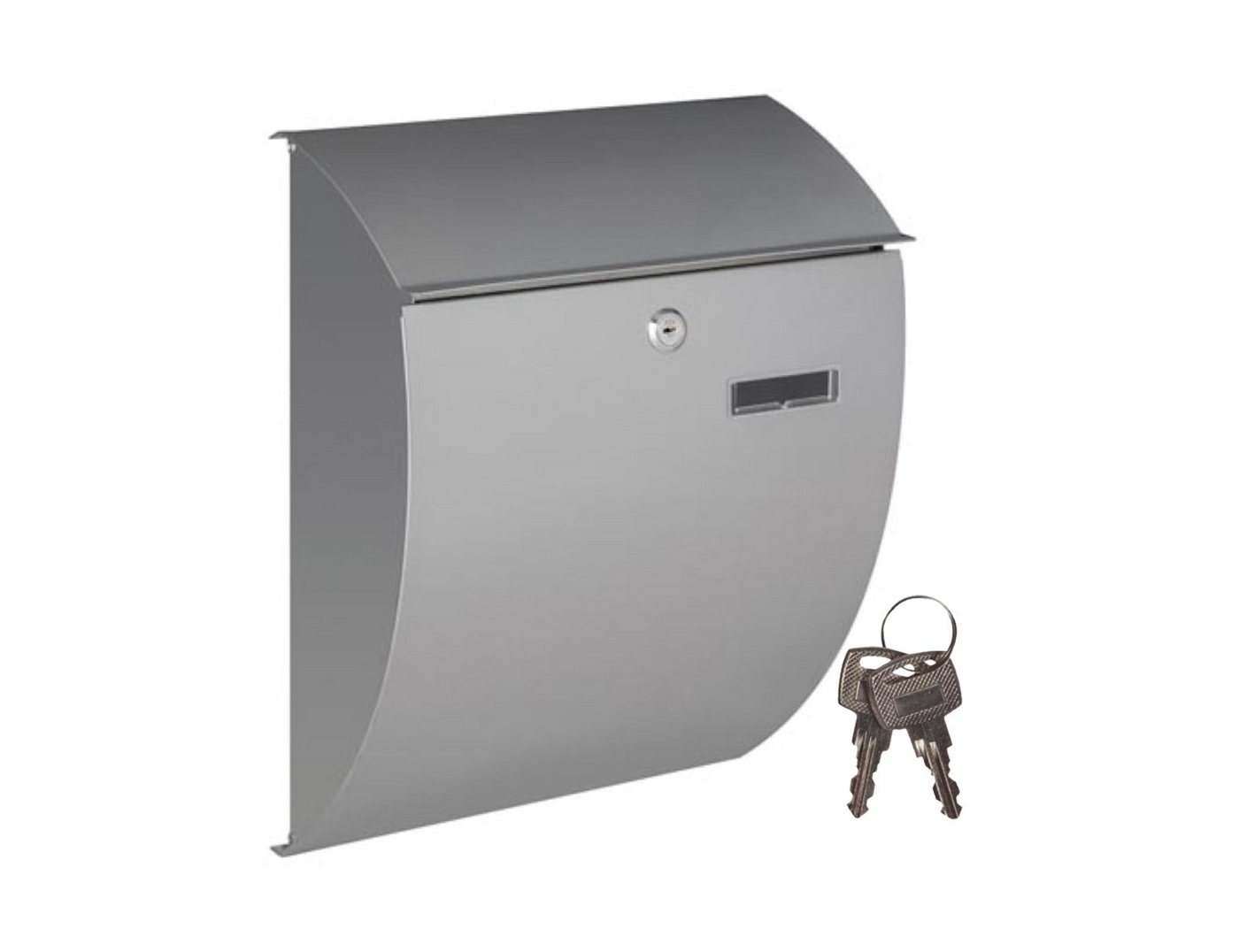 PEREL Briefkasten, gebogen in Silber großer Stahl Postkasten mit Namensschild 2 Schlüssel PEREL Briefkasten, gebogen in Silber großer Stahl Postkasten mit Namensschild 2 Schlüssel von PEREL