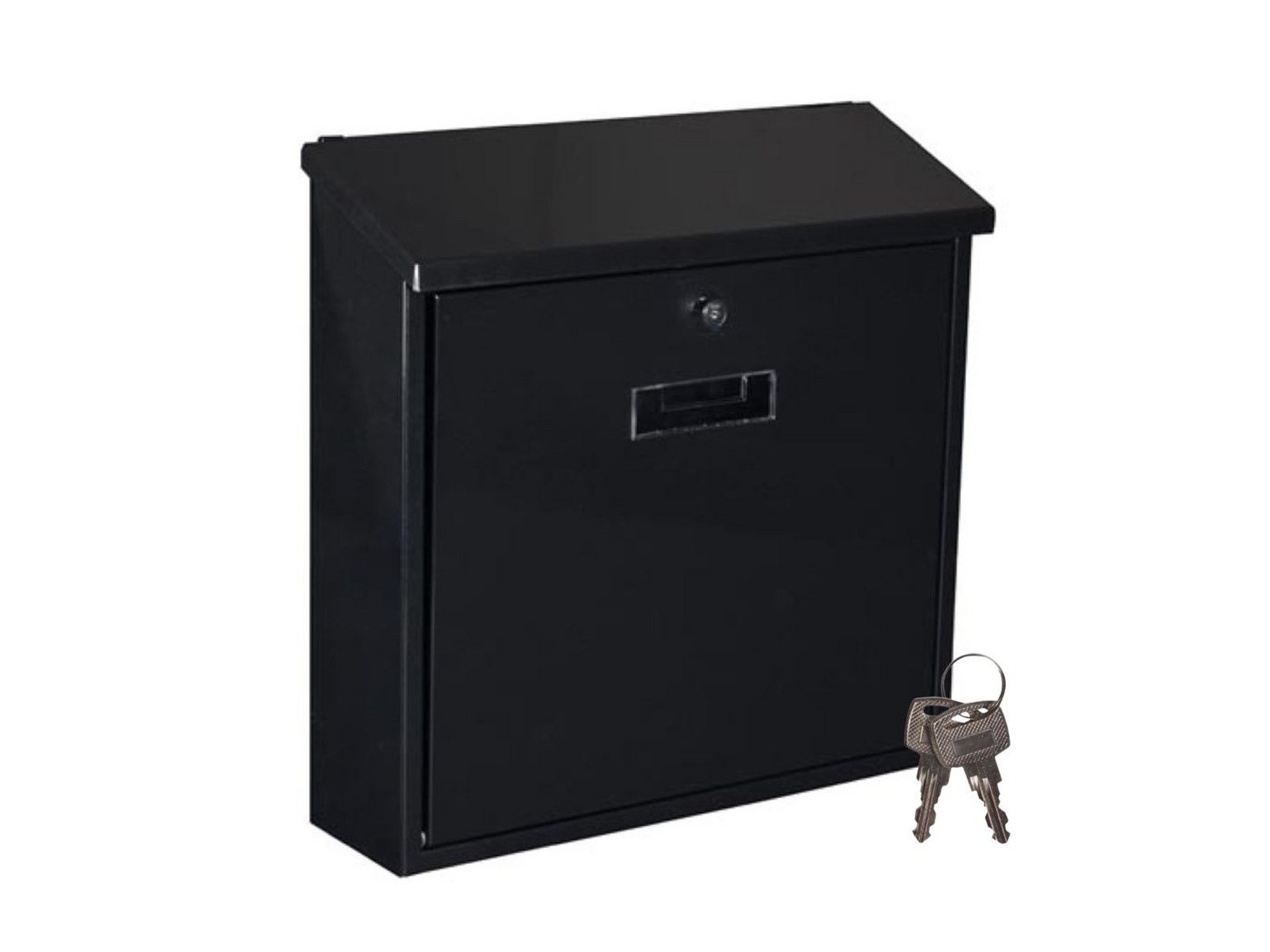 PEREL Briefkasten, in Schwarz großer Stahl Post-Box Kasten mit Namensschild, 2 Schlüssel von PEREL