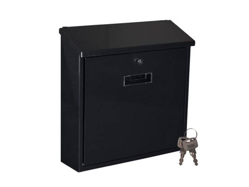 PEREL Briefkasten, in Schwarz großer Stahl Post-Box Kasten mit Namensschild, 2 Schlüssel von PEREL