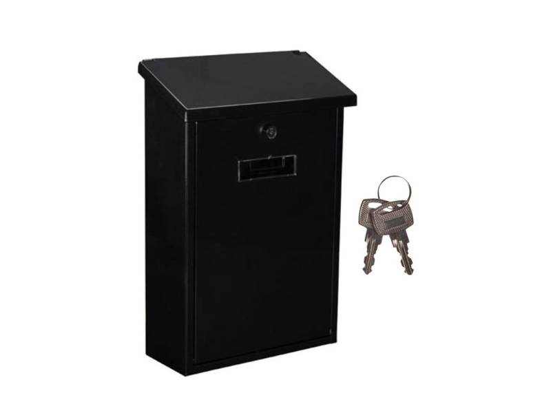 PEREL Briefkasten, in Schwarz großer Stahl Postkasten mit Namensschild & 2 Schlüsseln von PEREL