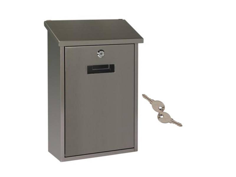 PEREL Briefkasten, in Silber großer Stahl Postkasten mit Namensschild & 2 Schlüsseln von PEREL
