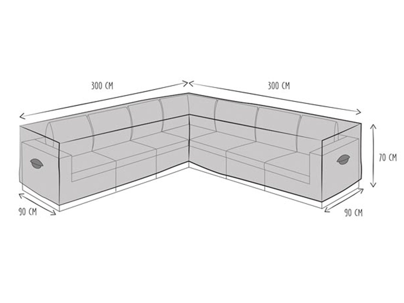PEREL Gartenmöbel-Schutzhülle (1-St), Abdeckung Lounge-Möbel atmungsaktive Abdeckhaube L-Form 300x300x90cm von PEREL