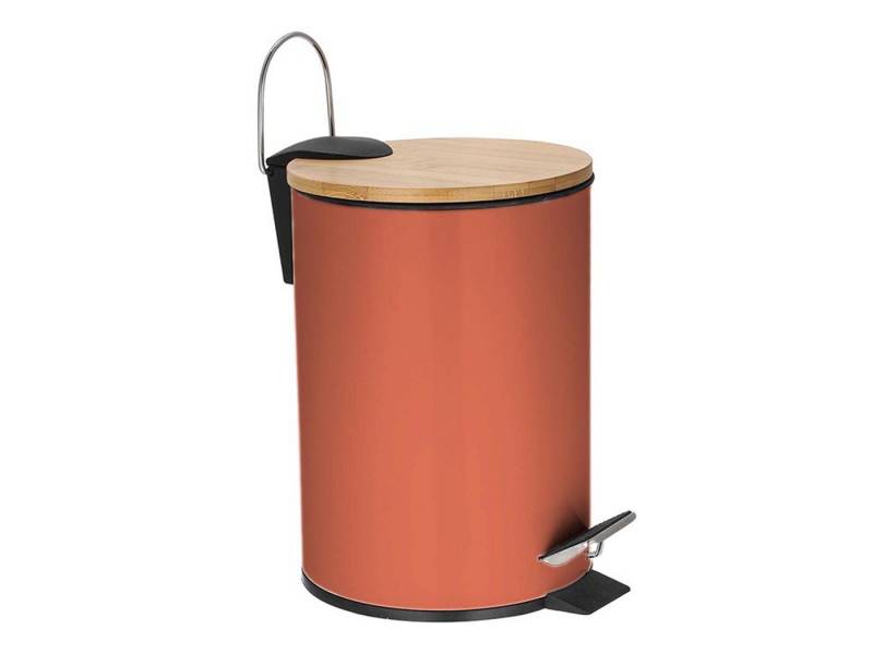 PEREL Kosmetikeimer, Rot, Tretmülleimer Metall Bambus Deckel geruchsdicht, 3 Liter Ø 17cm PEREL Kosmetikeimer, Rot, Tretmülleimer Metall Bambus Deckel geruchsdicht, 3 Liter Ø 17cm von PEREL