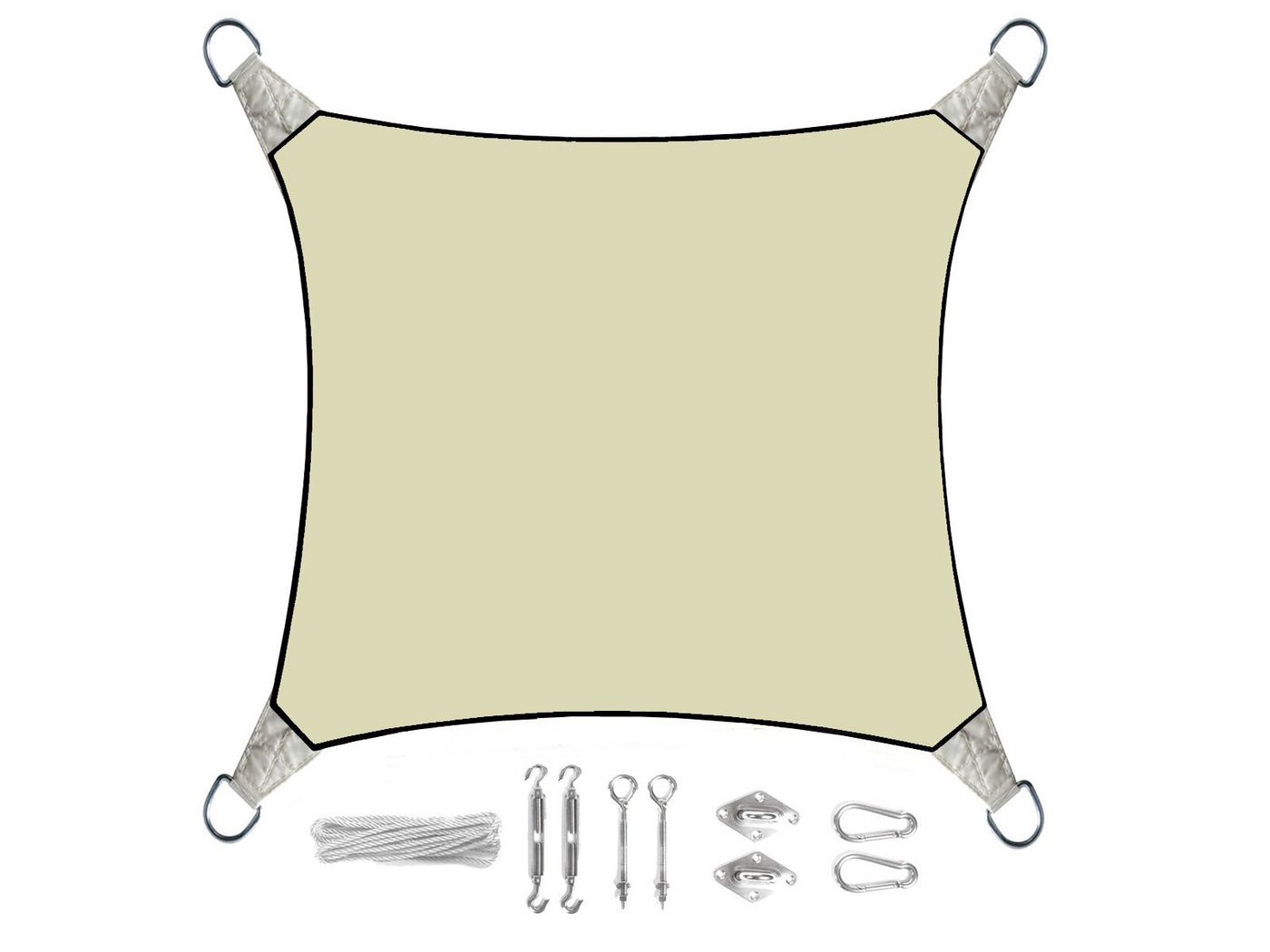 PEREL Sonnensegel, quadratisch 3,6 - 5x5m Garten Sonnenschutz-Segel mit Ösen-Befestigung von PEREL