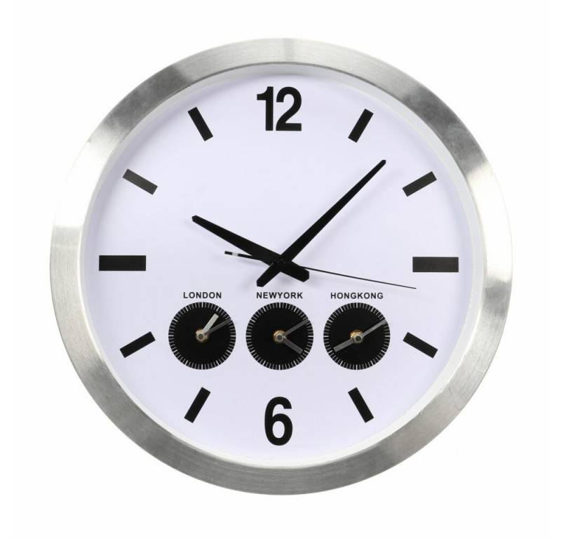 PEREL Wanduhr ALUMINIUM-WELTZEITUHR MIT UND DREI ZEITZONEN - Ø 45.5 cm von PEREL