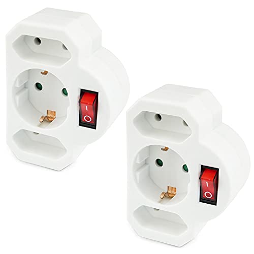 2x PERFECT Stromsparsteckdose - 3-fach - Mehrfachsteckdose 2x Euro und 1x Schuko - Zwischenstecker mit Schalter - schaltbare Steckdose - Schutzkontaktsteckdose - beleuchteter Schalter - 2 Stück von PERFECT EQUIPMENT FOR YOUR HOME