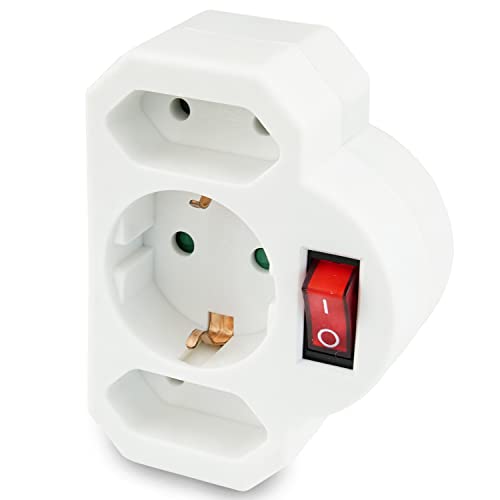 PERFECT Stromsparsteckdose - 3-fach - Mehrfachsteckdose 2x Euro und 1x Schuko - Zwischenstecker mit Schalter - schaltbare Steckdose - Schutzkontaktsteckdose - beleuchteter Schalter - 1 Stück von PERFECT EQUIPMENT FOR YOUR HOME