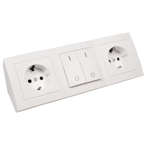 Perfect Steckdosenblock - 2-Fach Schutzkontaktsteckdosen mit AN/AUS Schalter - 15cm Kabel mit Lüsterklemme - 250V / 16A - Aufbau - Weiß matt von PERFECT EQUIPMENT FOR YOUR HOME