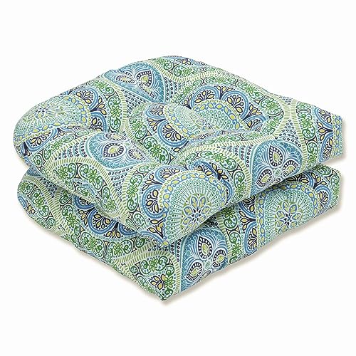 Pillow Perfect Delancey Lagune Getuftete Sitzkissen (runde Rückseite), Stoff, blau, 2 Count (Pack of 1), 2 von Pillow Perfect