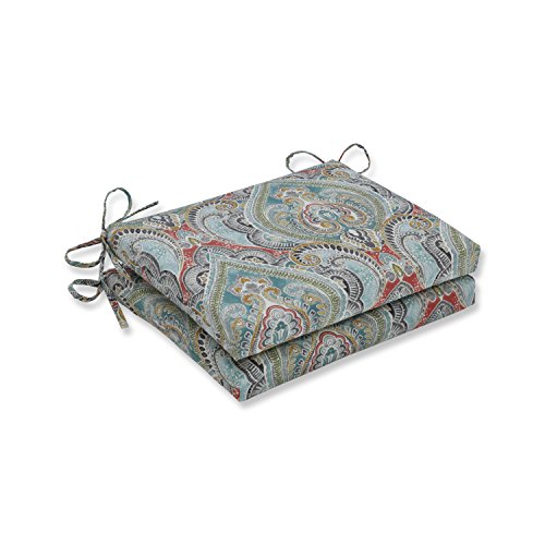 Pillow Perfect Paisley Eckstuhl-Sitzkissen mit Bändern, Plüschfaser-Füllung, Wetter- und lichtbeständig, 40,6 x 47 cm, Blau/Mehrfarbig, 2 Stück von Pillow Perfect