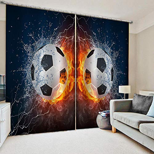 PERFECTPOT Vorhänge Flamme Fußball Gardinen mit Haken 100% Polyester Vorhang Blickdicht Wärmeschutz Geräuschreduzierung Verdunkelungsvorhang für Wohnzimmer Schlafzimmer Küche Dekoration 183x214cm von PERFECTPOT