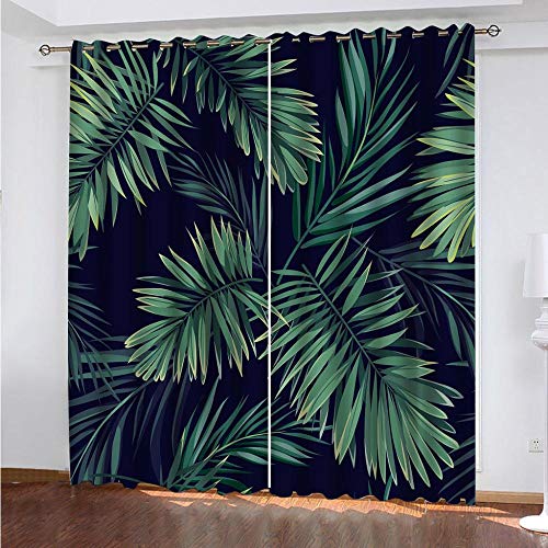 Vorhang Blickdicht Palmblätter Tropische Pflanzen Verdunkelungsvorhänge mit Ösen 100% Polyester Isolierend Wärmeschutz Geräuschreduzierung Gardinen für Wohnzimmer Schlafzimmer Dekoration 183x214cm von PERFECTPOT