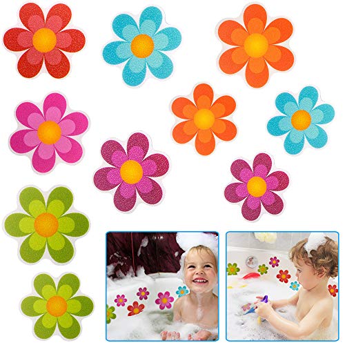 PERFETSELL 10 Stück Anti Rutsch Dusche Selbstklebend Anti Rutsch Aufkleber Dusche Wasserfest Badewannen Rutschschutz Anti Rutsch Sticker Pads in Blumen Formen für Kinder Badewanne Dusche Badezimmer von PERFETSELL