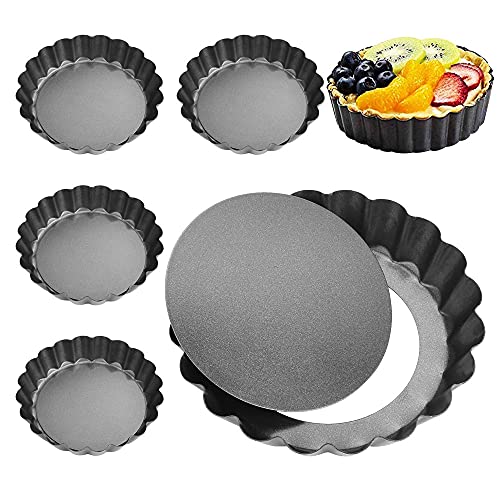 PERFETSELL 6 Stück Tortenform Runde Kuchenform mit Hebeboden Mini Quicheform Tartelette Förmchen 10 * 2cm Obstkuchenform mit Abnehmbaren Basis Obstbodenform für Schokoladen Quichesmuffins von PERFETSELL