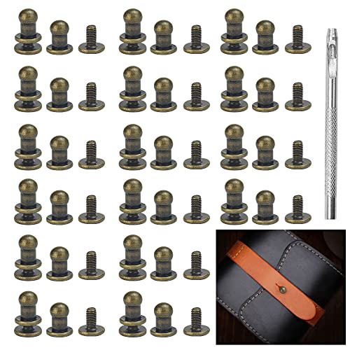 PERFETSELL 60 Stück Leder Nieten Bronze Runder Hohlnieten Ledernieten Massive Schrauben Nieten Knopfschraubnieten Metall Beiltaschenknöpfe Knopfnieten zum Anschrauben für Kleidung Schuhe Gepäck von PERFETSELL