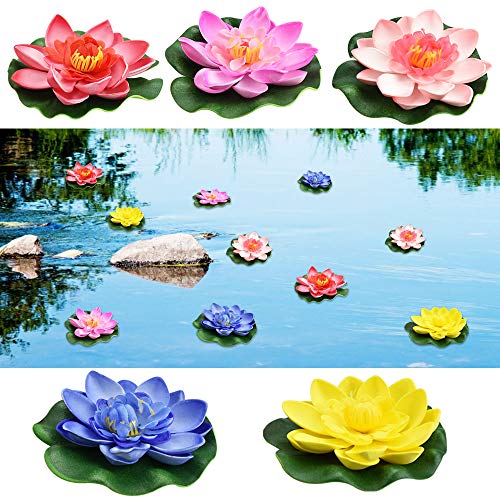 PERFETSELL Schwimmende Blumen Künstliche Seerosen Eva Lotus Wasserlilie Pflanzen 10cm Teichrose Eva-Schaum Seerose Lotusblüte für Aquarium Terrasse Garten Pool Garten Teich (Blumen) von PERFETSELL