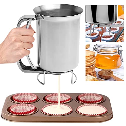 PERFETSELL Teigspender Teigportionierer 900ml Brownie Pfannkuchenteigspender Portionierer Teig Edelstahl Kuchen Teigspender Pfannkuchen für Muffins Manuell Kunststoff Teigdosierer Teig Spender von PERFETSELL