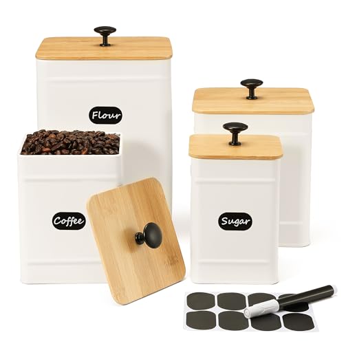 PERFNIQUE Küchen Vorratsdosen Set - 4er Kaffee Mehl Zucker Salz Aufbewahrung Set, Lebensmittel Vorratsdosen Mit Luftdicht Deckel (Weiß) von PERFNIQUE